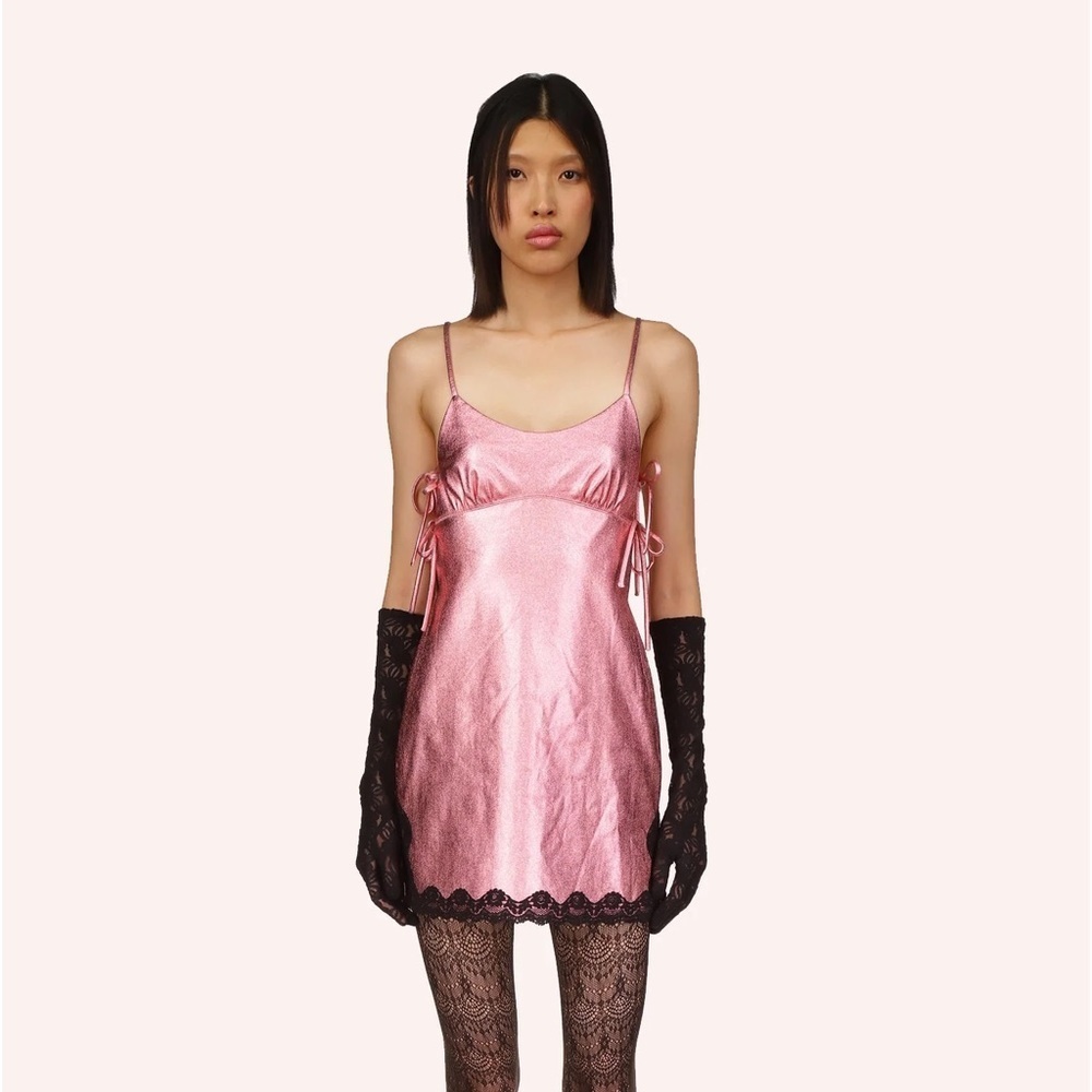 Nwt Metallic Leather Mini Dress Bubblegum By Anna Sui